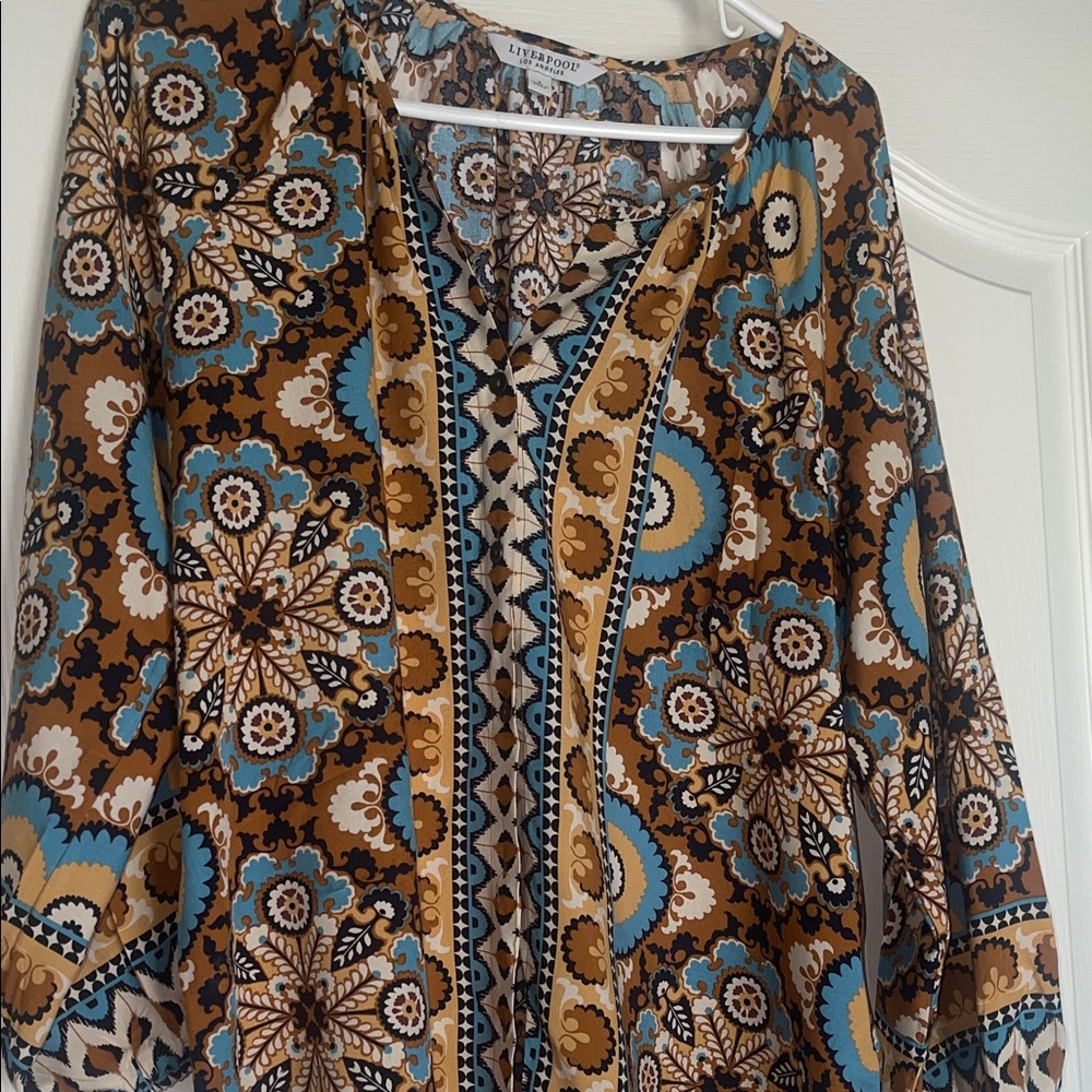 Liverpool Women's Bohemian Blouse - Brown and Blue